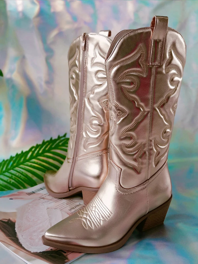 Bota Texana Feminina Cano Médio com Zíper Lateral