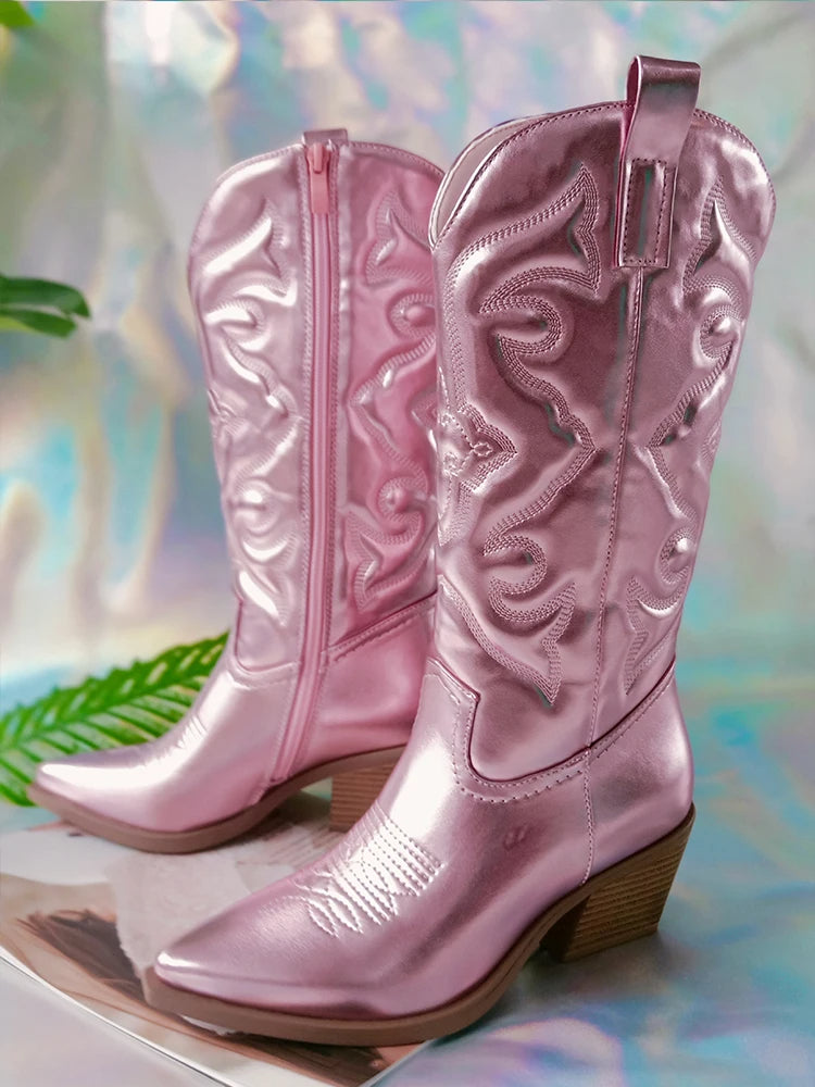 Bota Texana Feminina Cano Médio com Zíper Lateral
