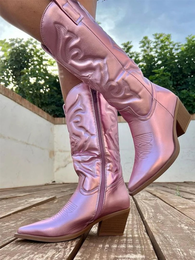 Bota Texana Feminina Cano Médio com Zíper Lateral