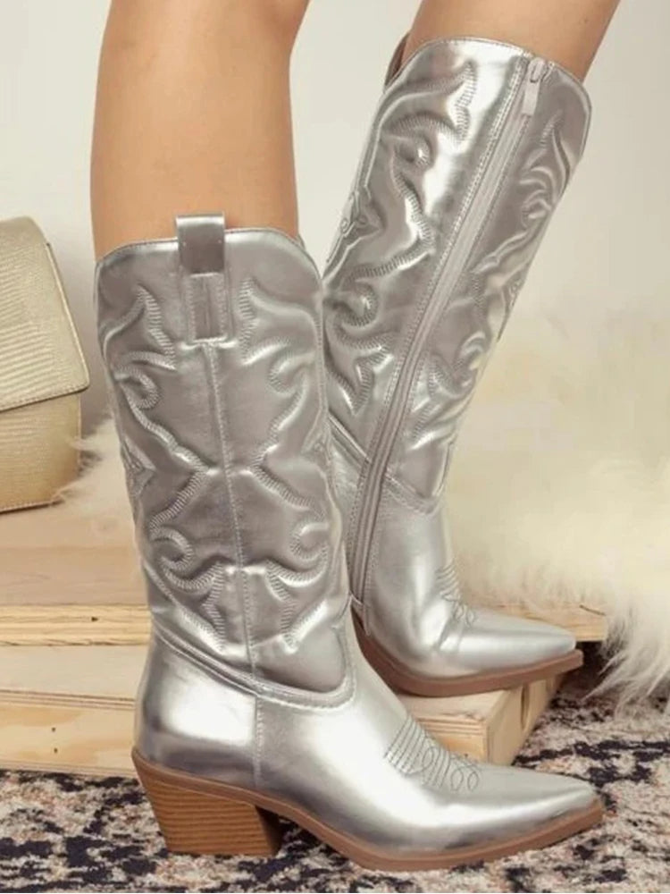 Bota Texana Feminina Cano Médio com Zíper Lateral