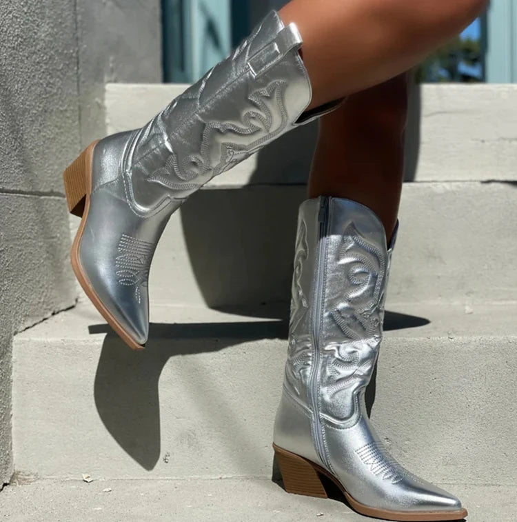 Bota Texana Feminina Cano Médio com Zíper Lateral