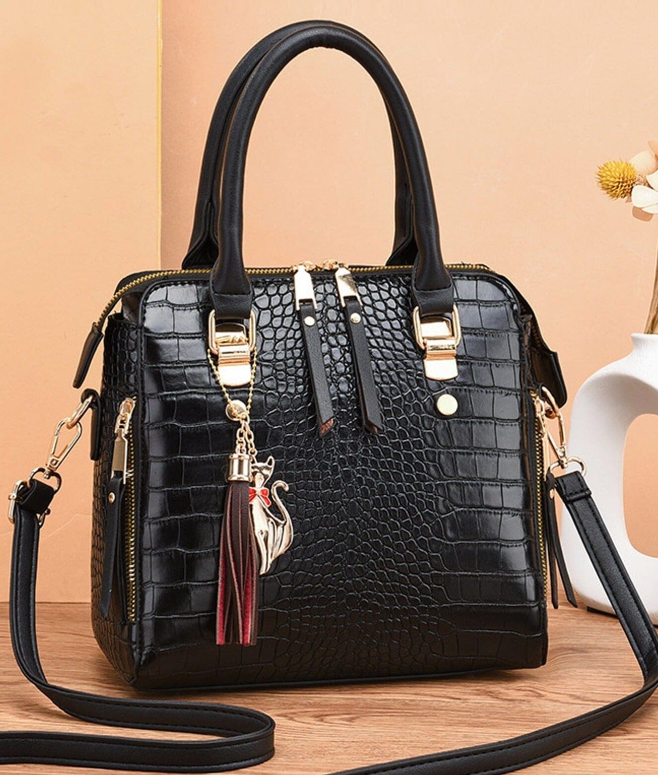 Bolsa Feminina de Couro Gold Design Crocodilo